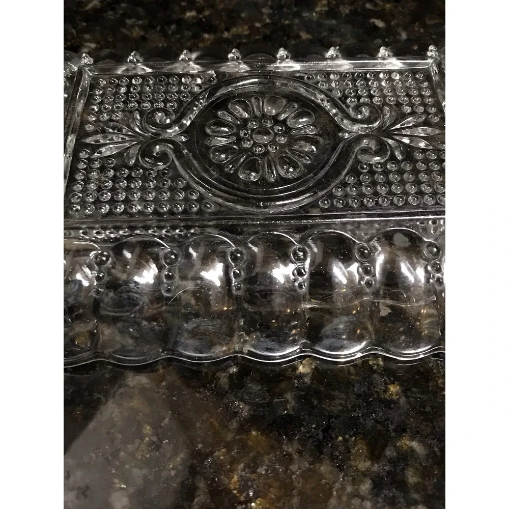 Vintage Anchor Hocking Rectangular‎ Knob Glass Relish Dish Set Trinket Dish